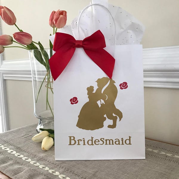 Beauty and the Beast Luxury Gift Bag, Wedding Gift Bag, Wedding Shower, Baby Shower, Birthday, Favors, Handcrafted Medium Bag-Ships 2-5 Days