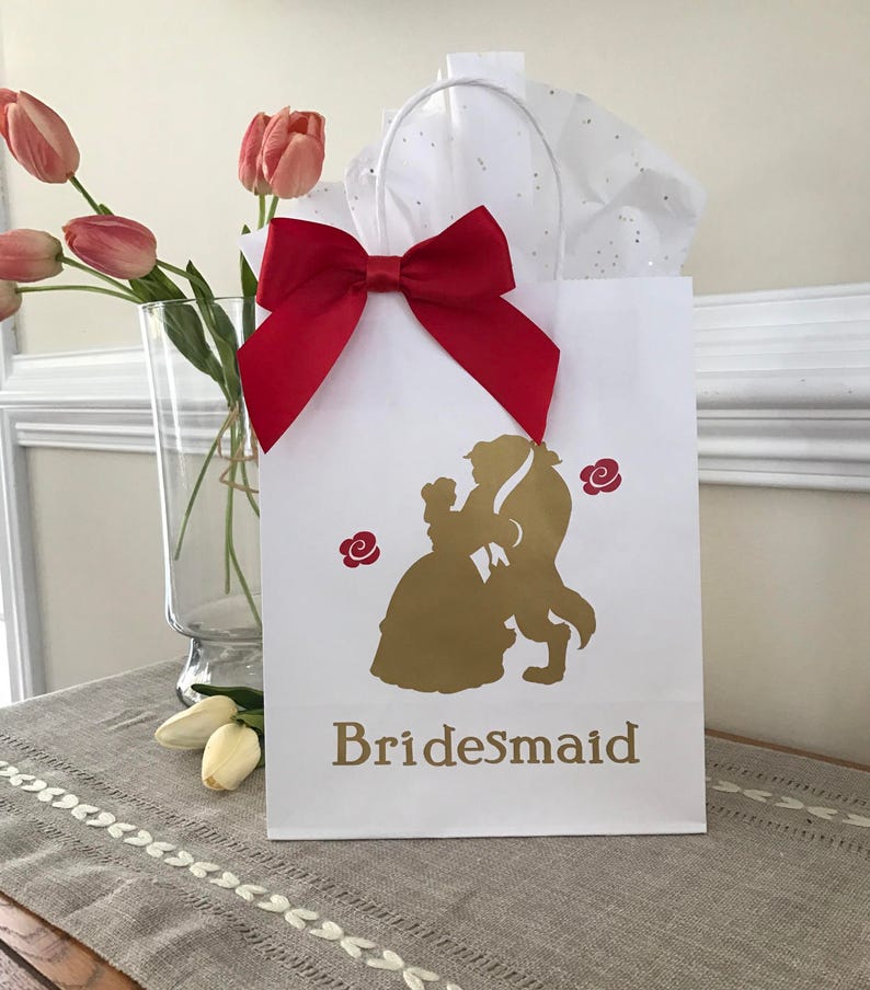 Beauty and the Beast Luxury Gift Bag, Wedding Gift Bag, Wedding Shower, Baby Shower, Birthday, Favors, Handcrafted Medium Bag-Ships 2-5 Days image 1
