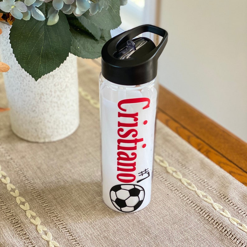 Personalized Soccer Water Bottle, 24oz Plastic Titan Bottle With Straw ...