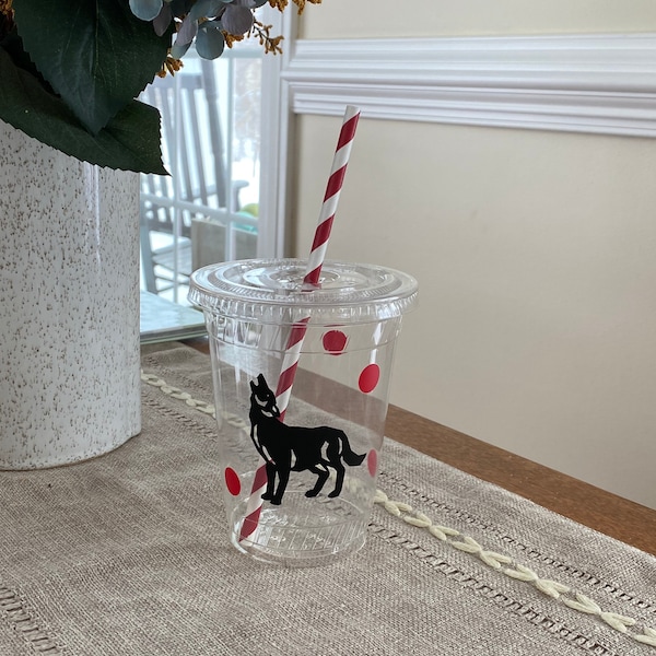 Wolf Party Cup, Teen Wolf Birthday, Wolf Party Supplies, Custom 16 oz Plastic Disposable Cup Sets With Tops and Straws