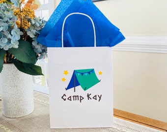 Bolsas personalizadas para regalos de fiesta de camping, diseño de tienda de campaña personalizado