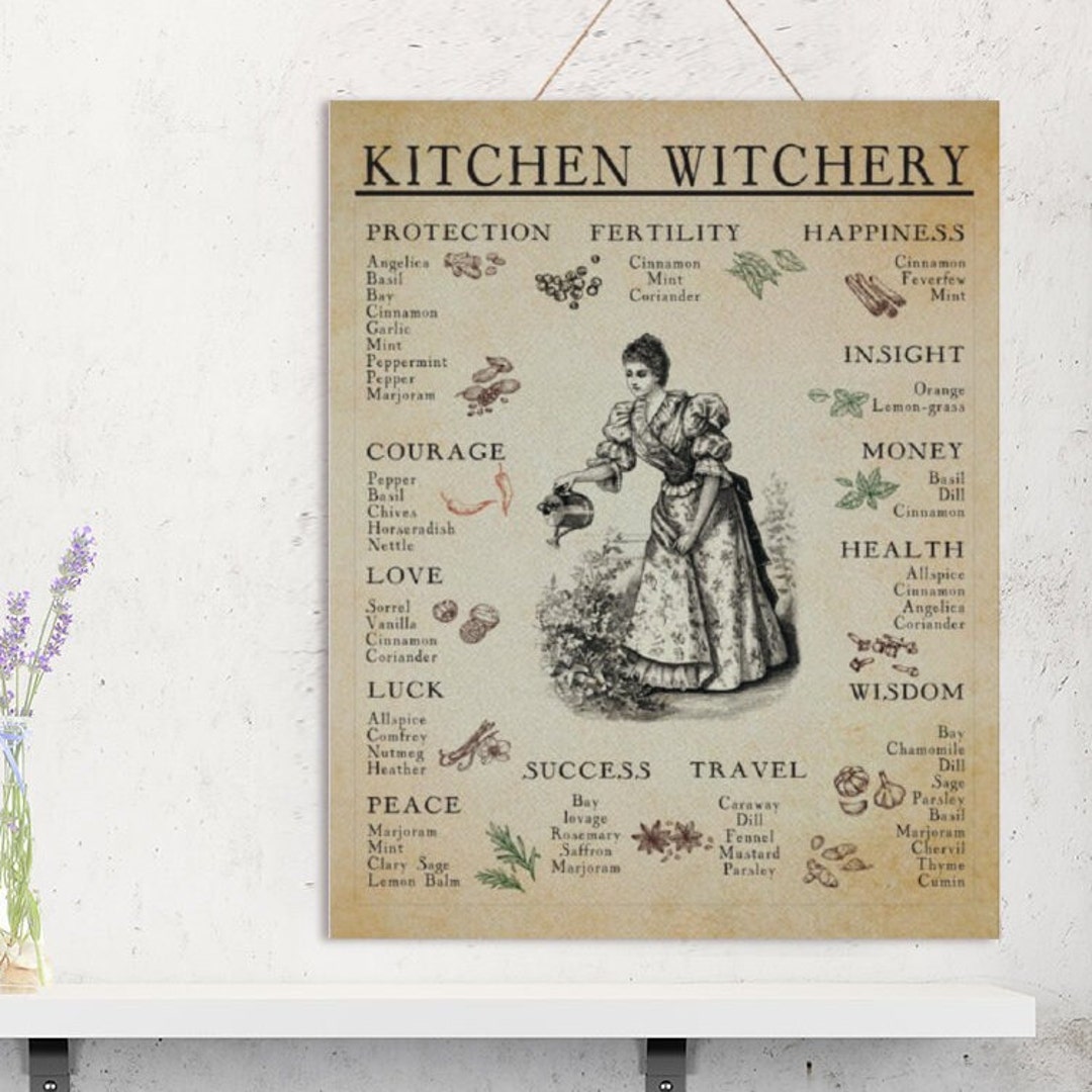 Kitchen Witchery Wooden Wall Art, Kitchen Witch Wood Hanging, Herb Wall ...