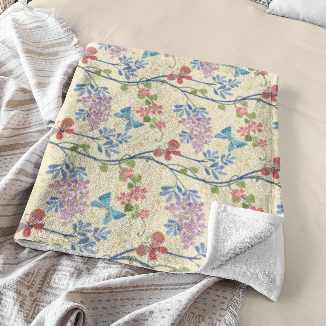 Cottagecore Vintage Style Throw Blanket with Bright Floral and Etsy