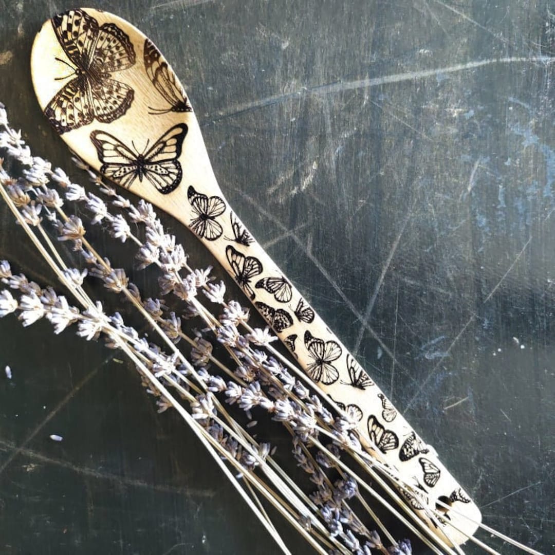 Butterfly Engraved Bamboo Spoon: Cottagecore Kitchen Decor - Etsy