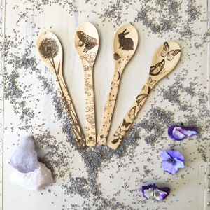 Cottagecore Kitchen Spoon, Rabbit, Butterfly, Frog, Dandelion, Burned Spoons, Farm House Decor Kitchen Spoon, Rustic Spoon