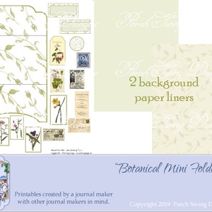 Botanical Mini Folder - Printable Mini Folder, Digital Journal Cards, Journal Ephemera, Paper Crafting, Scrapbooking, Botanical Ephemera