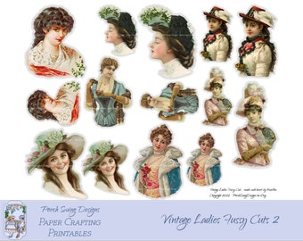 Vintage Ladies Fussy Cuts 2 - Printable Vintage Women Journal Ephemera DIY Stickers Printables Paper Crafting Supplies  Porch Swing Designs