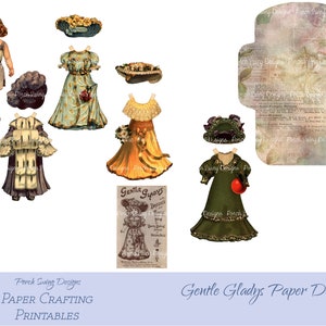 Zachte Gladys papieren poppenset - Vintage papieren poppen, vintage poppen, dagboek Ephemera, afdrukbare papieren pop, klein meisje papieren pop, poppen