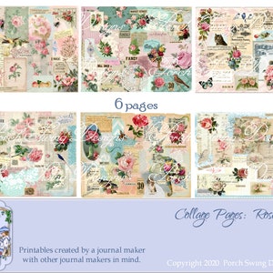Collage Pages - Roses Journals Papers Mixed Media Flowers Vintage Instant Downloads Tear Sheets Printables Digital DIY Stickers Floral
