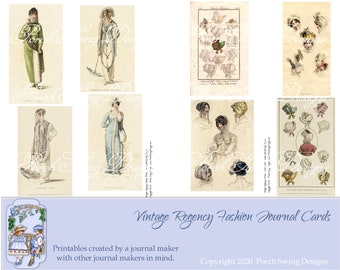 Vintage Regency Fashion Journal Cards: Jane Austen Ephemera (Digital Download)