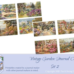 Tarjetas de diario de jardín vintage - Ephemera de diario, Tarjetas de jardín, Floral, Flores, Jardín imprimible, Diseños de columpios de porche, Suministro de artesanía de papel