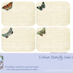 Delicate Butterfly Index Cards - Butterflies Journals Instant Downloads Printables Ephemera Paper Crafting Supplies Scrapbooking Mixed Media