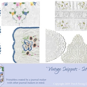 Vintage fragmenten Set 3 - Kleedjes Linnengoed Gehaakte Dressoir Sjaals Printables Instant Download Papier Crafting Supplies, Card Making Supplies