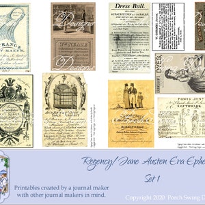 Regency Jane Austen Era Ephemera Set 1 - cartes pour carnet éphémères Regency Jane Austen Regency Papier Créations de carnets de scrapbooking