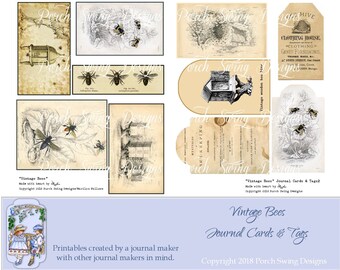Tarjetas y etiquetas de diario de abejas vintage: efímeras para scrapbooking (kit digital)