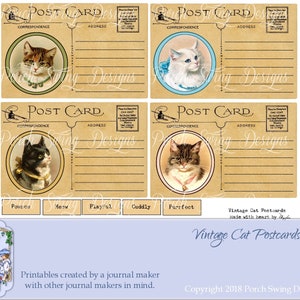 Vintage Katzen Postkarten - Katzen, Große Journal Karten, Journal Ephemera, Schreibwaren, Papier Basteln Zubehör, Scrapbooking, Instant Downloads,
