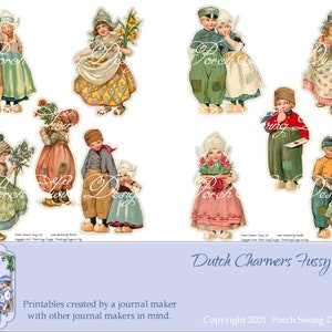 Dutch Charmers Fussy Cuts - Kits de diario digital de descarga instantánea para niños holandeses imprimibles Diseños de columpios de porche vintage para niños Efímeras