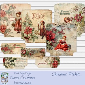 Christmas Pockets - Journal Pockets, Pockets, Christmas, Vintage Christmas Pockets, Paper Crafting Supplies, Journal Elements, Scrapbooking