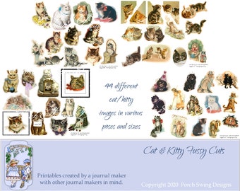 Cat/Kitty Fussy Cuts -  Journal Ephemera DIY Cat Stickers Kitty Images Porch Swing Designs Mixed Media Paper Crafting Supplies Cats Journals