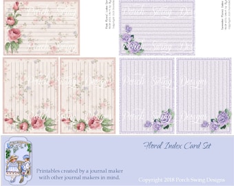 Floral Index Card Set: Printable Journal Ephemera (Digital Download)