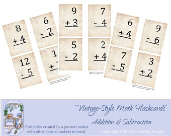 Tarjetas didácticas de matemáticas clásicas: Suma y resta (Tarjetas digitales)