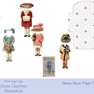Bonnie Bessie Paper Doll Set - Vintage Paper Dolls, Vintage Dolls, Journal Ephemera, Printable Paper Doll, Little Girl Dressing Dolls