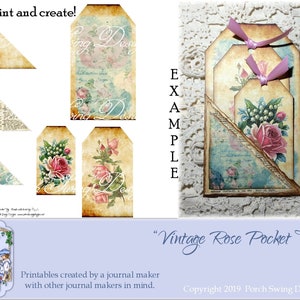 Vintage Rose Pocket Tag: Journal Ephemera Printables (Digital Download)