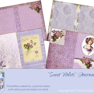 Süße Veilchen Journal Kit - Vintage Damen, Veilchen, Lila Journal, Junk Journal Kit, Vintage Blumen, Porch Swing Designs, Papierbasteln