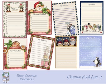 Christmas Wish Lists Set 1 - Shopping Lists, Wish Lists, Christmas Wish Lists, Journal Cards, Instant Downloads, Paper Crafting, Printables