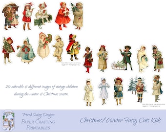 Vintage Christmas Kids Fussy Cuts: Winter Ephemera (Digital Download)
