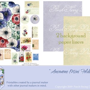 Anemone Mini Folder - Afdrukbare Mini Folder, Digitale Journal Cards, Journal Ephemera, Paper Crafting, Scrapbooking, Botanische Ephemera