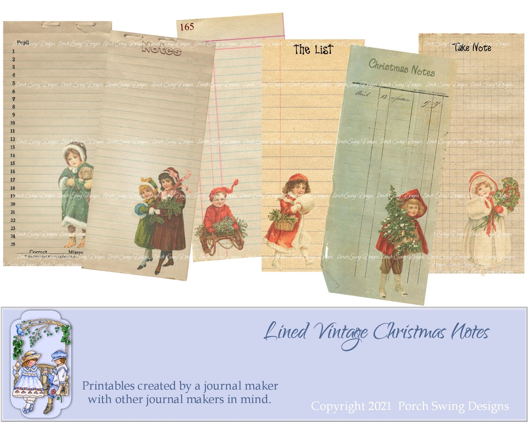 Lined Vintage Christmas Notes - Printable Note Pads, Lined Papers ...