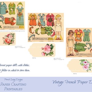 Vintage French Paper Doll Set - Vintage Paper Dolls, Paper Doll Folder, Paper Doll Storage, Journal Ephemera, Ephemera, Porch Swing Designs