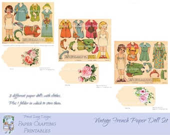 Conjunto de bonecas de papel francesas vintage: Diário Ephemera (download digital)