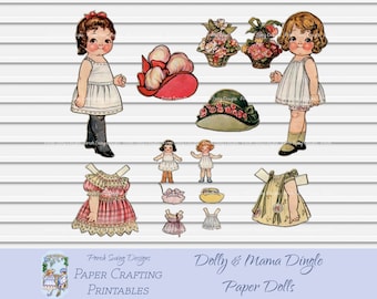 Dolly & Mama Dingle Vintage Paper Dolls: Printable Ephemera (Instant Download)