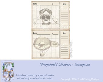 Steampunk Perpetual Calendars: Vintage Ephemera for Junk Journals (Digital Download)
