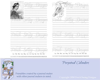 Vintage Perpetual Calendar Printable: Junk Journal Ephemera (Digital Download)