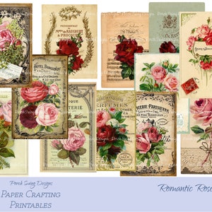 Romantische rozen - Floral Journal-kaarten, Franse typografie, roze rozen, rode rozen, sierlijke Journal-kaarten, Instant Downloads, Printables