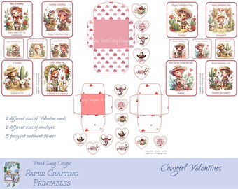 Cowgirl Saint-Valentin - Cartes de Saint-Valentin, Saint-Valentin Western, Jolies cartes de Saint-Valentin, Saint-Valentin, Fournitures créatives en papier, Téléchargements instantanés