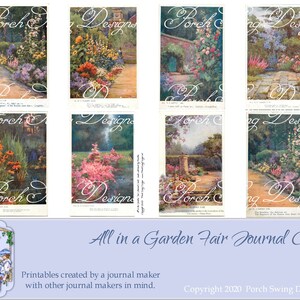 Tarjetas de diario todo en una feria de jardín: diario efímero, jardín, flores, flores, tarjetas de jardín imprimibles, diseños de columpios de porche, elaboración de papel