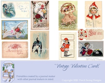Vintage Alla hjärtans dag-kort: Utskrivbara scrapbooking-ephemera (digitalt kit)