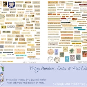 Vintage Numbers, Dates, and Postal Items - Ephemera, Fussy Cuts, Stamps, Addresses, Price Tags, Numbers, Dates, Printables, Instant Download
