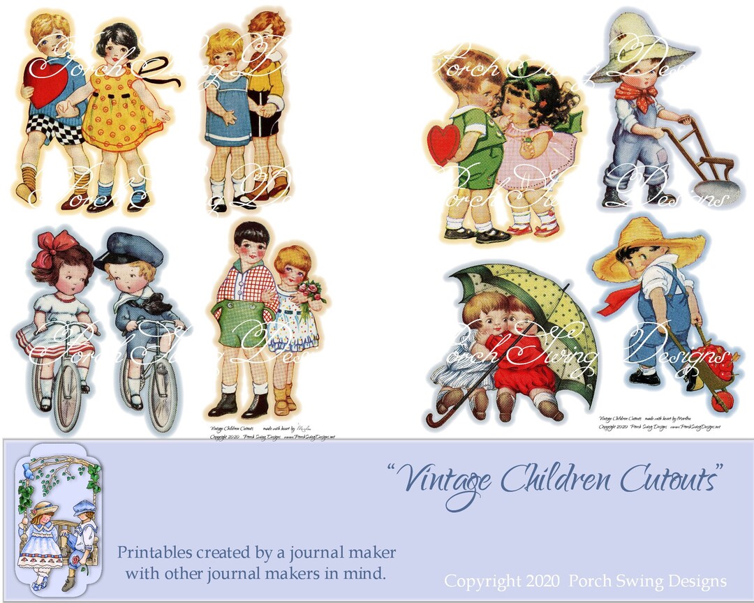 Retro Children Fussy Cuts Printables Children Vintage Paper - Etsy