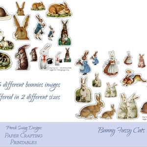 Bunny Fussy Cuts 2 - Vintage Kaninchen, Hasen, Bunny Aufkleber, Printables, Sofort Download, Papier Basteln Zubehör, Mixed Media, Ephemera