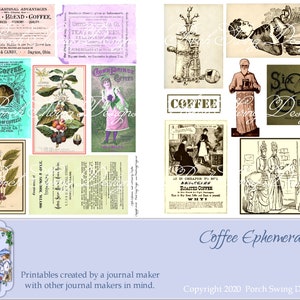 Kaffee Ephemera - Journal Karten Vintage Werbung Ephemera Botanische Papier Basteln Zubehör Veranda Schaukel Designs Sofort Download