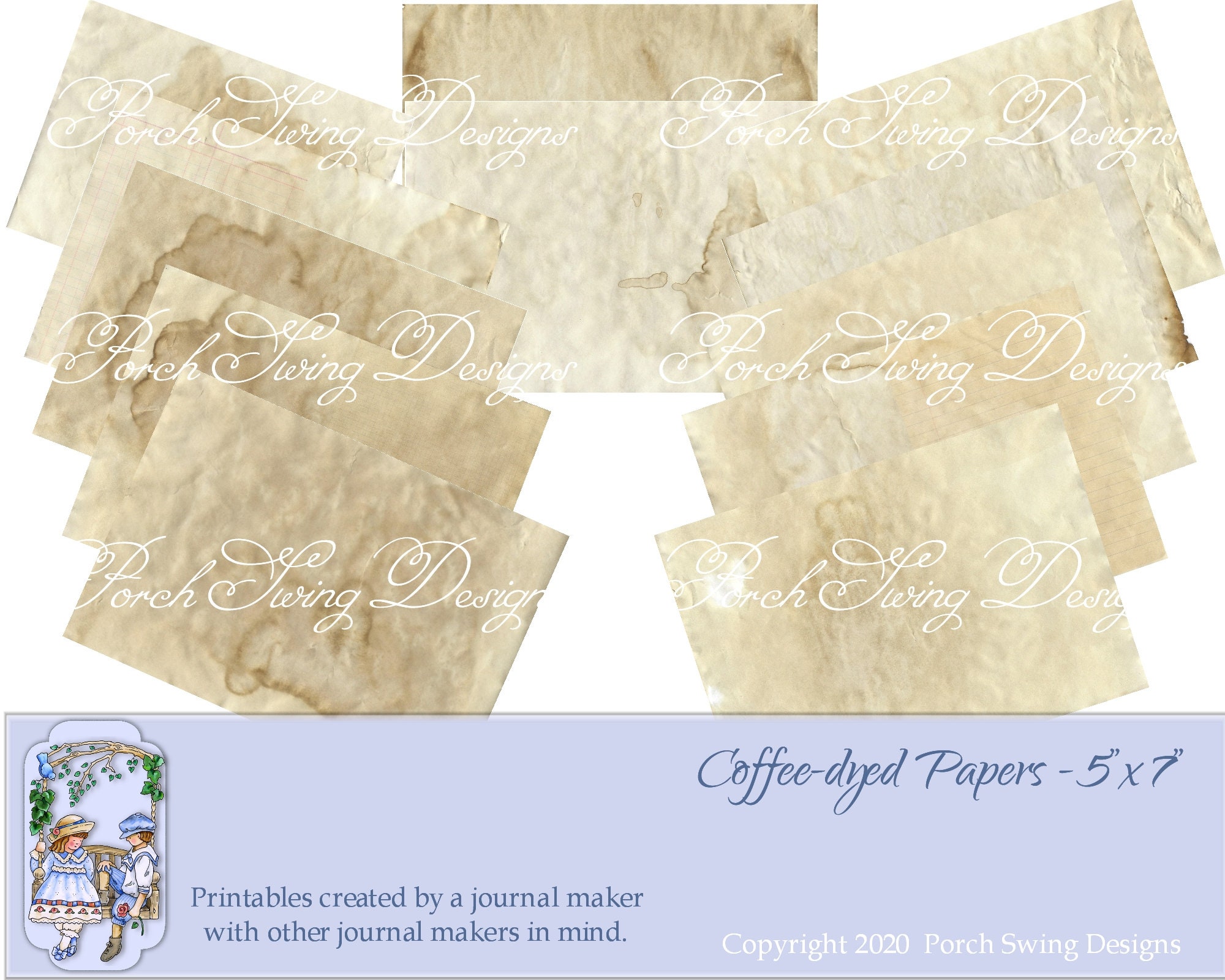Printable Coffee-dyed Papers Digital Journal Pages Ephemera Instant ...