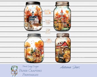 Autumn Mason Jars Ephemera: Vintage Fall Printables (Digital Download)