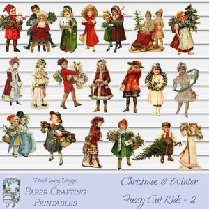 Natal/inverno Fussy Cut Kids Set 2 - Diversão, crianças festivas, crianças vintage, diário efêmero, imprimíveis, download instantâneo, artesanato em papel