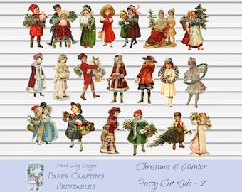 Vintage Christmas Kids Fussy Cuts: Winter Ephemera Set (Digital Download)