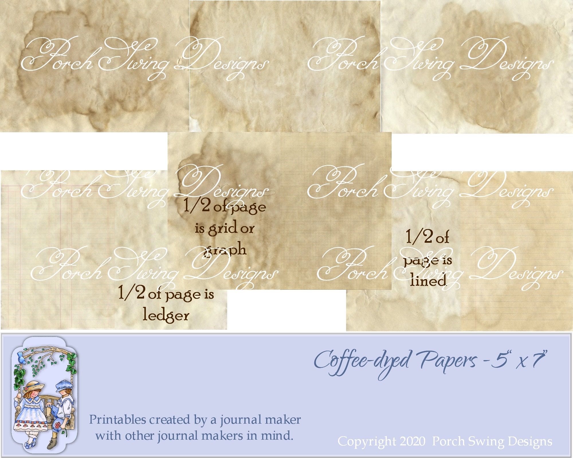 Printable Coffee-dyed Papers Digital Journal Pages Ephemera Instant ...